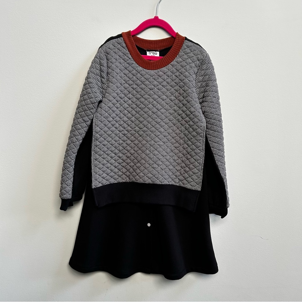 Crew Kids Gray and Black Quilted Overlay Knit Sweater Dress, Size 6X